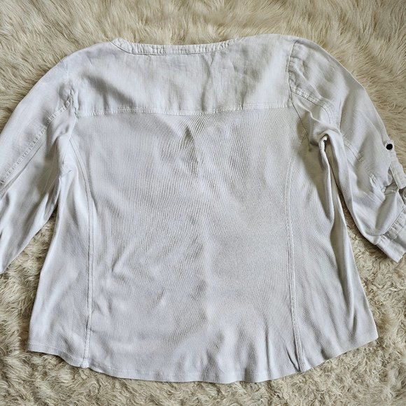 JM Collection Women's White Linen Coconut Button Down Casual Shirt Size 18 - Picture 3 of 9